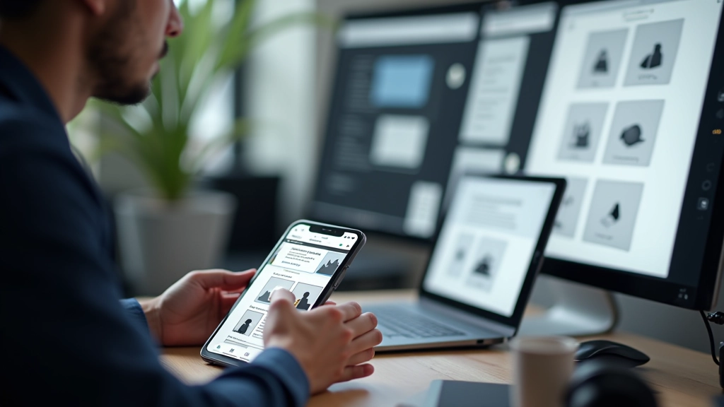 Designer working on responsive layout on multiple devices