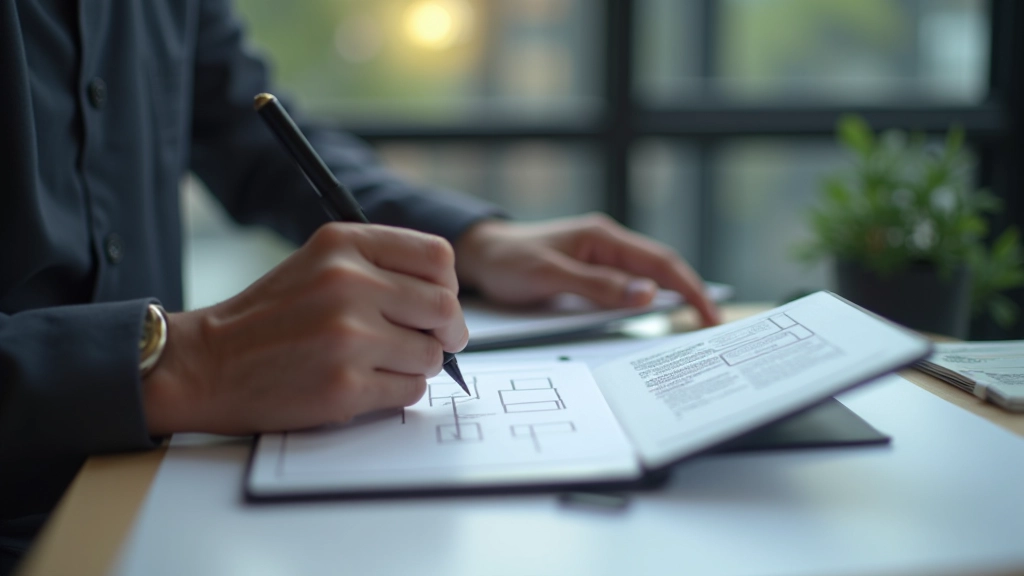Designer working on responsive mobile layout sketches with tablet and pen on desk