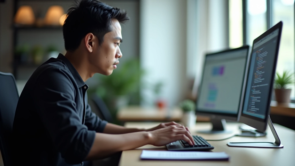 Developer implementing responsive image code on laptop with checklist document visible